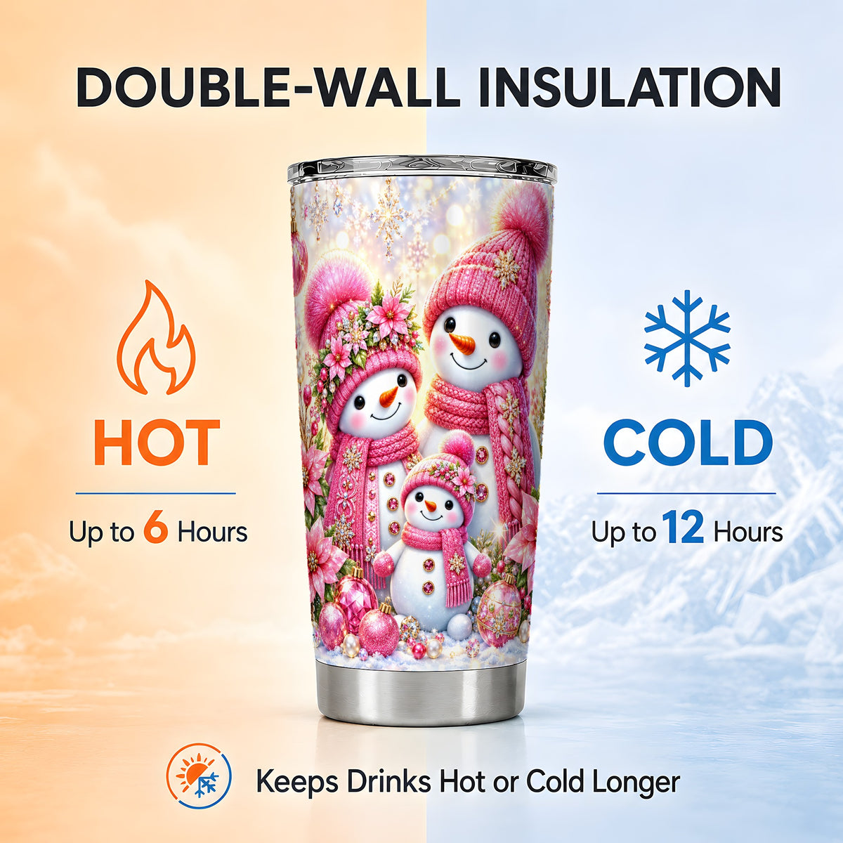 #pl[20oz|Steel] Sparkling Snowman Tumbler 20oz, Winter Tumbler, Stainless Steel Travel Cup