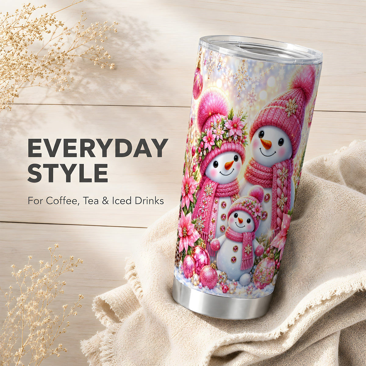 #pl[20oz|Steel] Sparkling Snowman Tumbler 20oz, Winter Tumbler, Stainless Steel Travel Cup