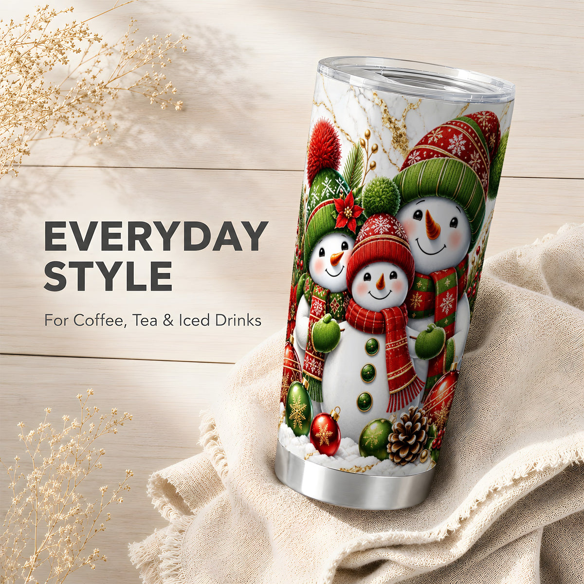#pl[20oz|Steel] Christmas Snowman Tumbler 20oz, Plaid Tumbler, Stainless Steel Travel Cup