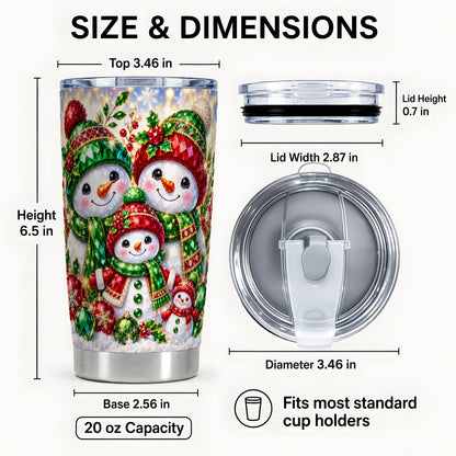 #pl[20oz|Steel] Jeweled Snowman Family Tumbler 20oz, Christmas Stainless Steel Travel Cup