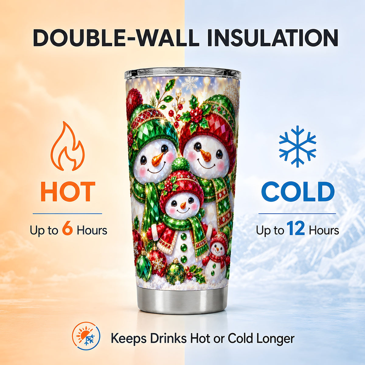 #pl[20oz|Steel] Jeweled Snowman Family Tumbler 20oz, Christmas Stainless Steel Travel Cup