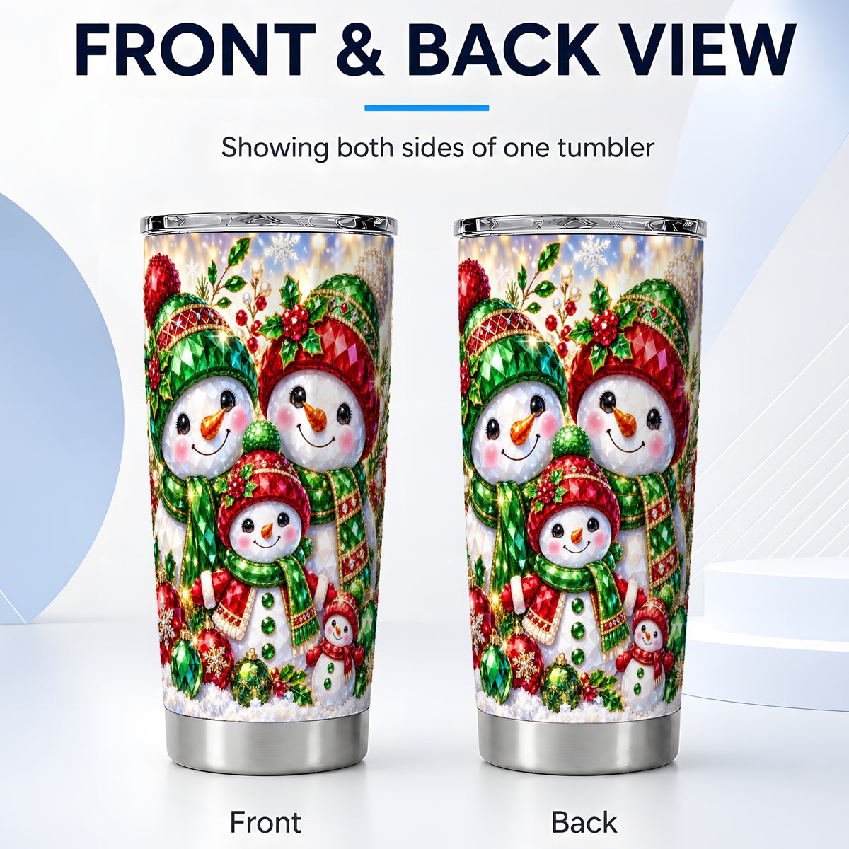 #pl[20oz|Steel] Jeweled Snowman Family Tumbler 20oz, Christmas Stainless Steel Travel Cup