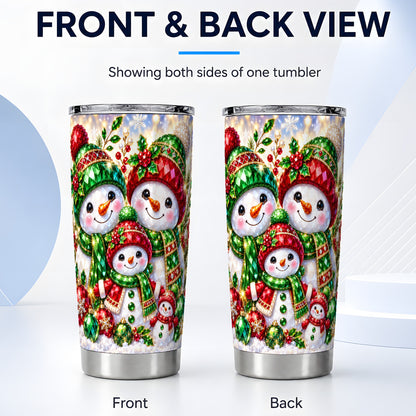 #pl[20oz|Steel] Jeweled Snowman Family Tumbler 20oz, Christmas Stainless Steel Travel Cup