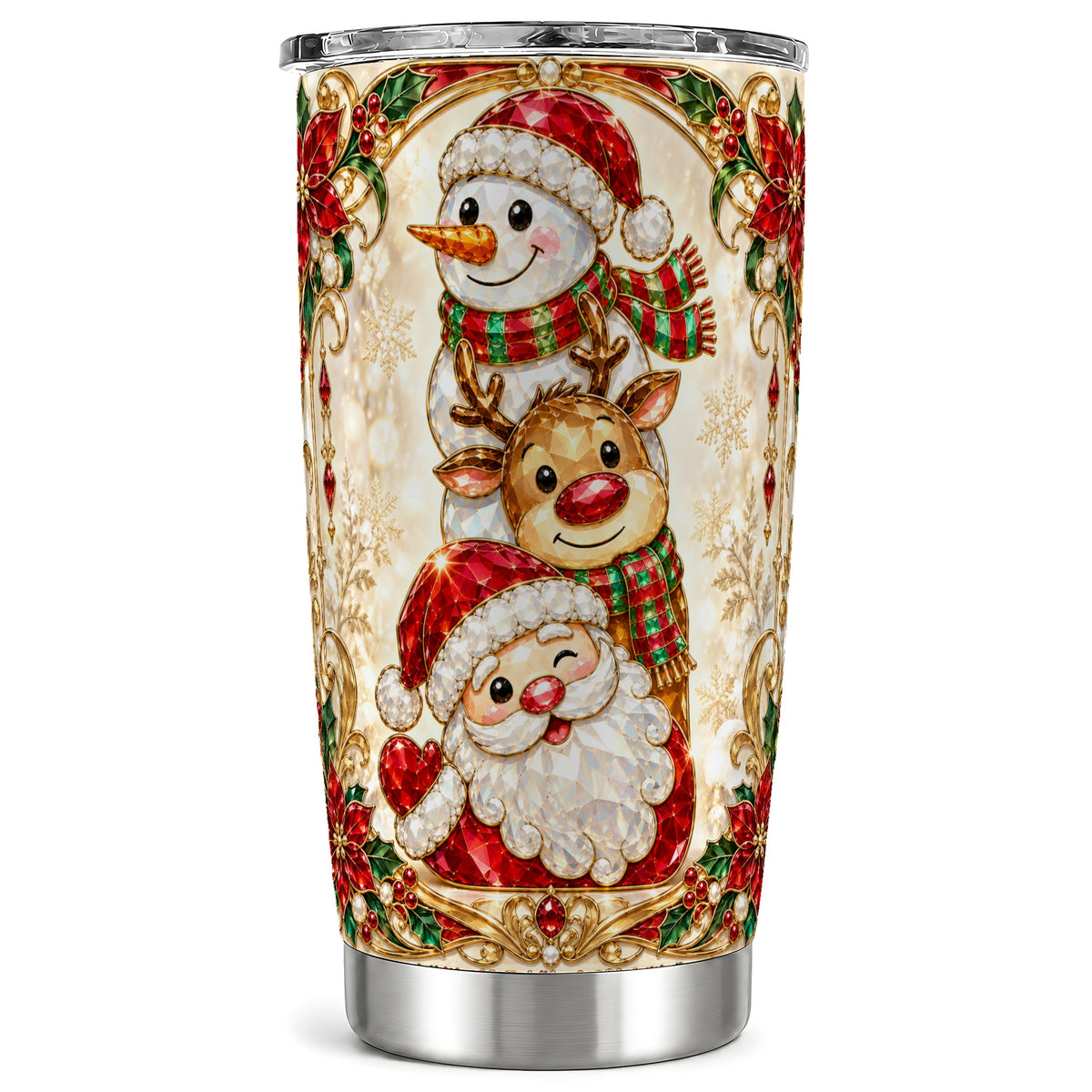 Santa Reindeer Snowman Tumbler 20oz, Christmas Stainless Steel Travel Cup