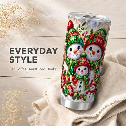 #pl[20oz|Steel] Jeweled Snowman Family Tumbler 20oz, Christmas Stainless Steel Travel Cup
