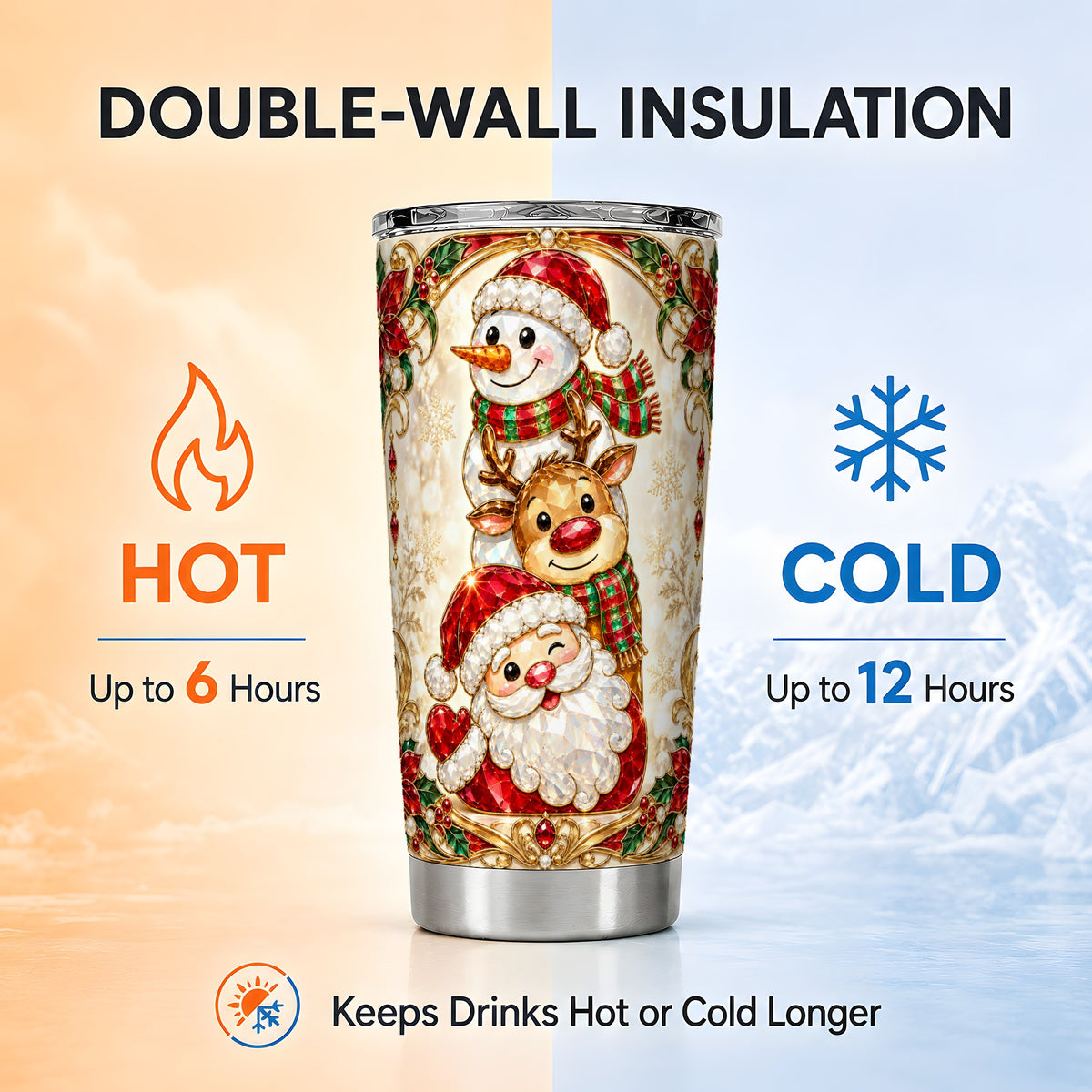 #pl[20oz|Steel] Santa Reindeer Snowman Tumbler 20oz, Christmas Stainless Steel Travel Cup