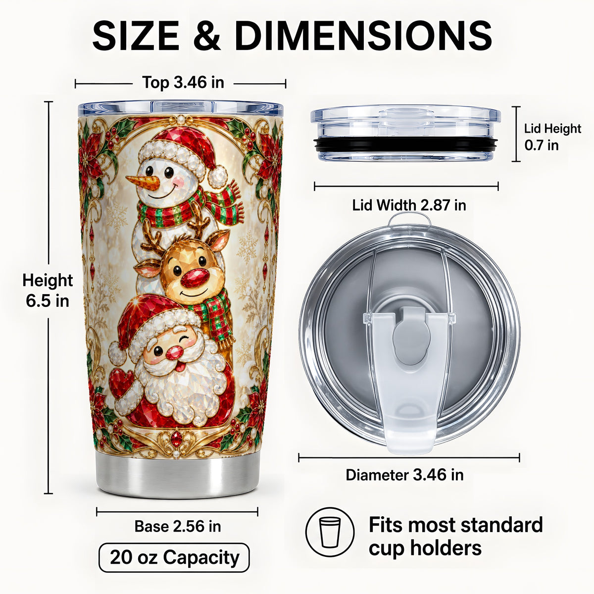 #pl[20oz|Steel] Santa Reindeer Snowman Tumbler 20oz, Christmas Stainless Steel Travel Cup