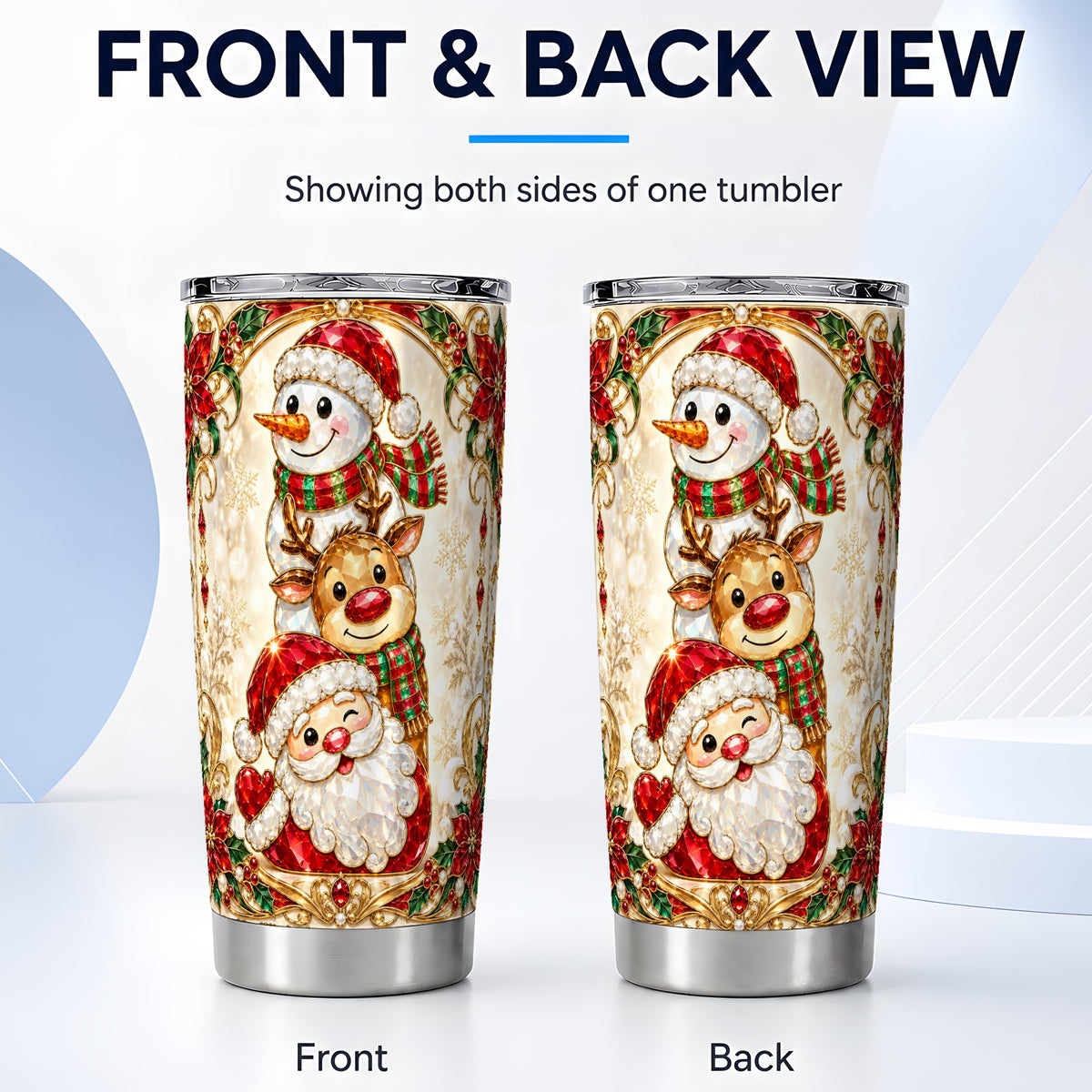 #pl[20oz|Steel] Santa Reindeer Snowman Tumbler 20oz, Christmas Stainless Steel Travel Cup
