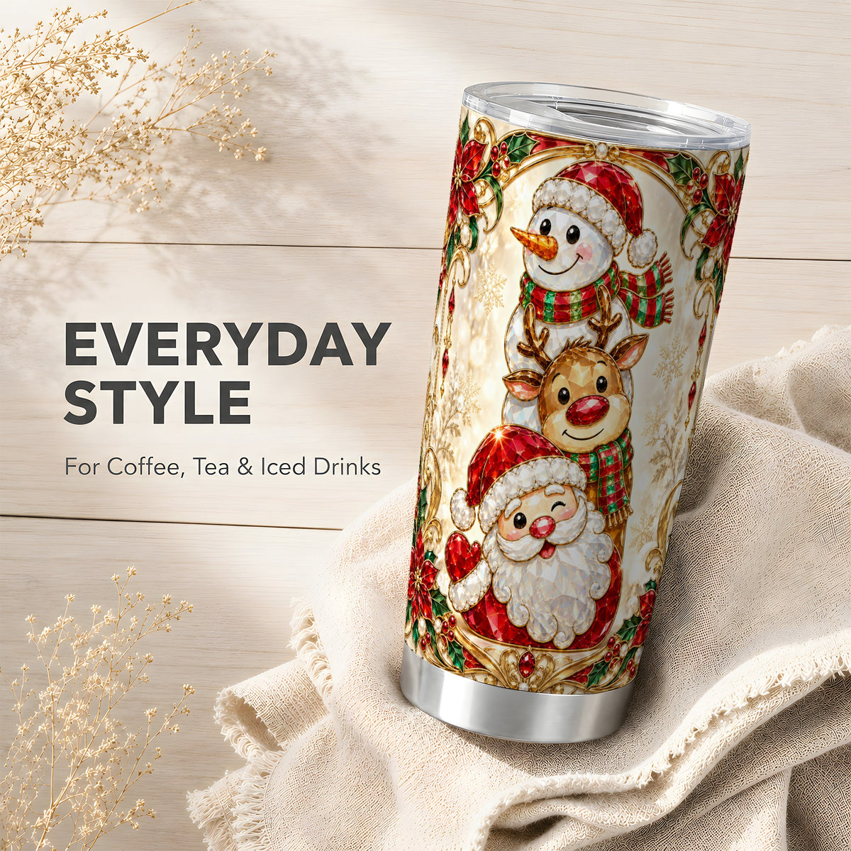 #pl[20oz|Steel] Santa Reindeer Snowman Tumbler 20oz, Christmas Stainless Steel Travel Cup