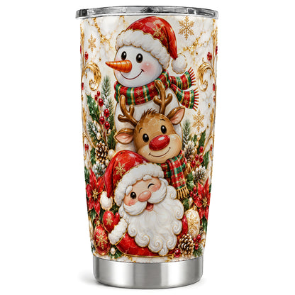 Santa Reindeer Snowman Tumbler 20oz, Holiday Stainless Steel Travel Cup