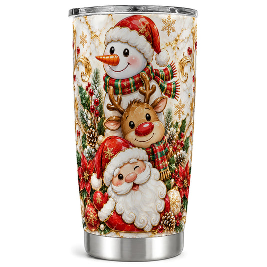 Santa Reindeer Snowman Tumbler 20oz, Holiday Stainless Steel Travel Cup