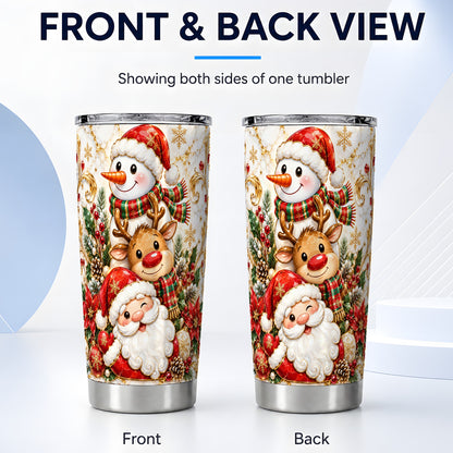 #pl[20oz|Steel] Santa Reindeer Snowman Tumbler 20oz, Holiday Stainless Steel Travel Cup