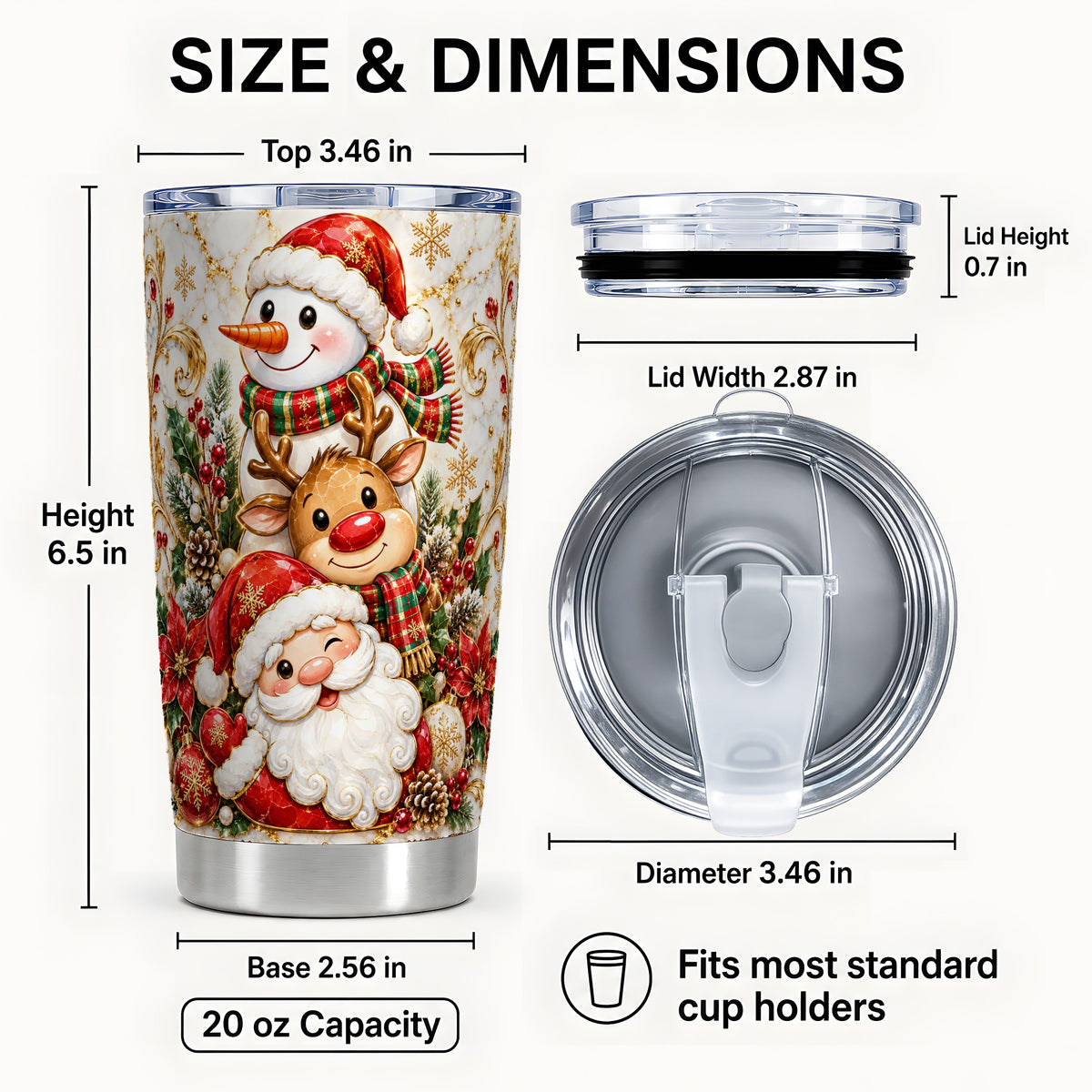 #pl[20oz|Steel] Santa Reindeer Snowman Tumbler 20oz, Holiday Stainless Steel Travel Cup