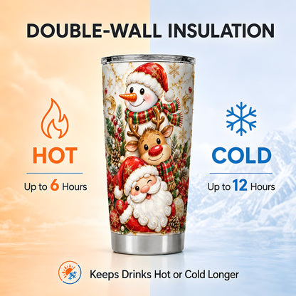 #pl[20oz|Steel] Santa Reindeer Snowman Tumbler 20oz, Holiday Stainless Steel Travel Cup