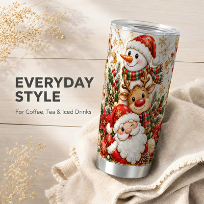 #pl[20oz|Steel] Santa Reindeer Snowman Tumbler 20oz, Holiday Stainless Steel Travel Cup