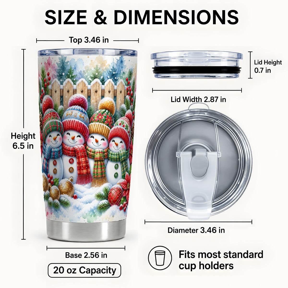 #pl[20oz|Steel] Watercolor Snowman Friends Tumbler 20oz, Winter Stainless Steel Travel Cup