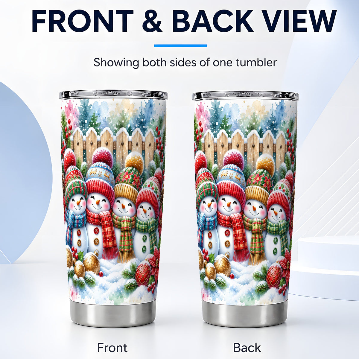 #pl[20oz|Steel] Watercolor Snowman Friends Tumbler 20oz, Winter Stainless Steel Travel Cup