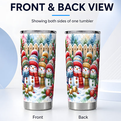 #pl[20oz|Steel] Watercolor Snowman Friends Tumbler 20oz, Winter Stainless Steel Travel Cup