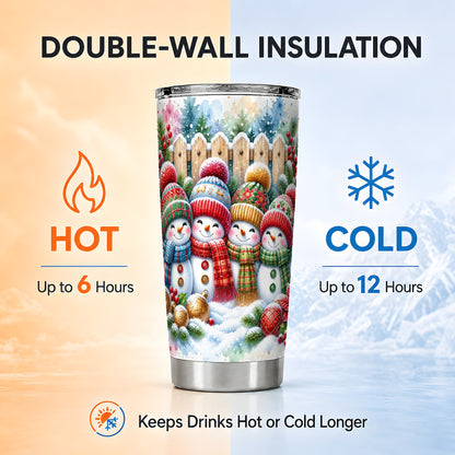 #pl[20oz|Steel] Watercolor Snowman Friends Tumbler 20oz, Winter Stainless Steel Travel Cup