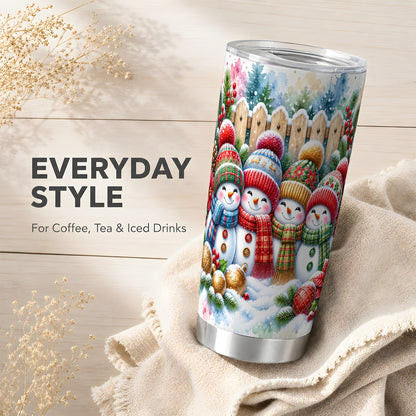 #pl[20oz|Steel] Watercolor Snowman Friends Tumbler 20oz, Winter Stainless Steel Travel Cup