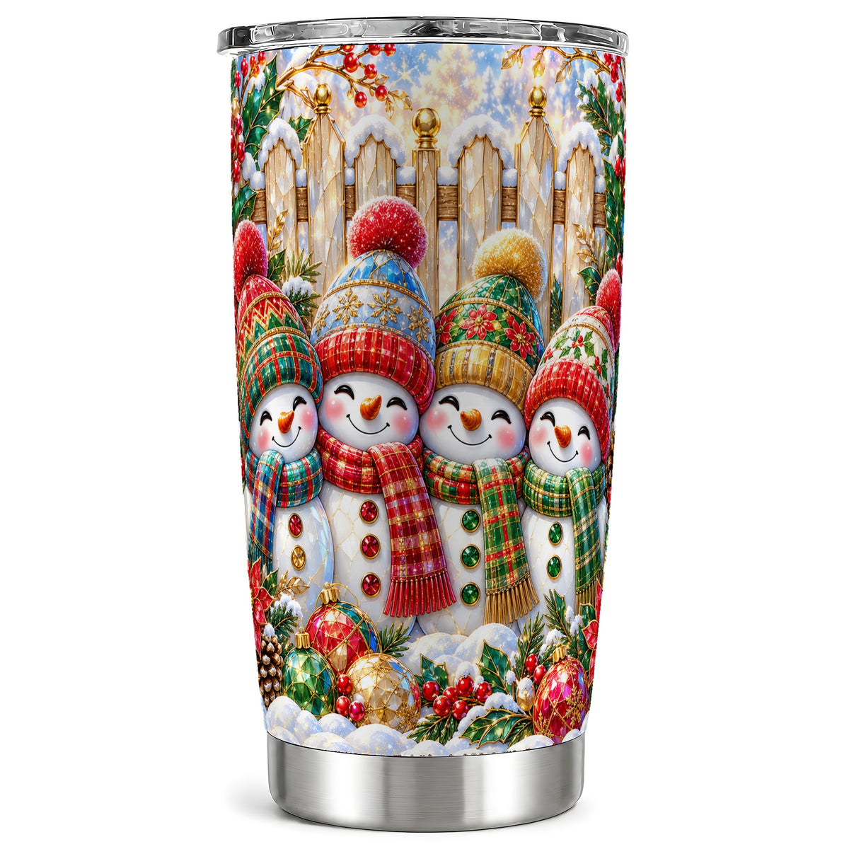 Jeweled Snowman Friends Tumbler 20oz, Christmas Stainless Steel Travel Cup