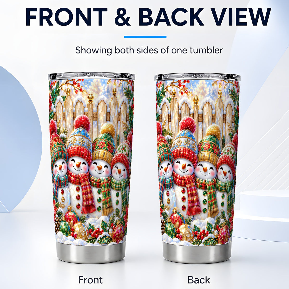 #pl[20oz|Steel] Jeweled Snowman Friends Tumbler 20oz, Christmas Stainless Steel Travel Cup