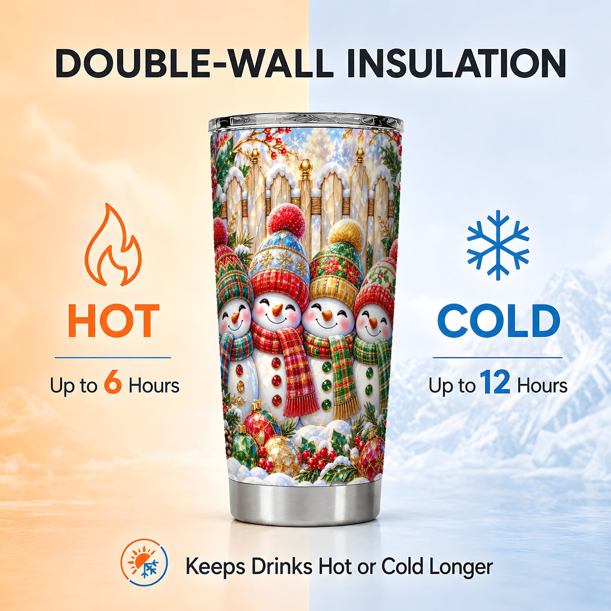 #pl[20oz|Steel] Jeweled Snowman Friends Tumbler 20oz, Christmas Stainless Steel Travel Cup