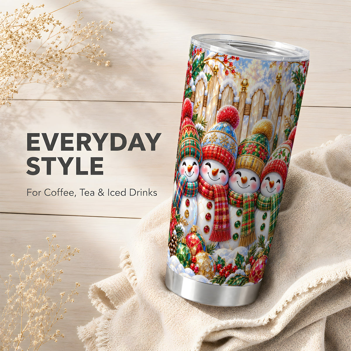 #pl[20oz|Steel] Jeweled Snowman Friends Tumbler 20oz, Christmas Stainless Steel Travel Cup