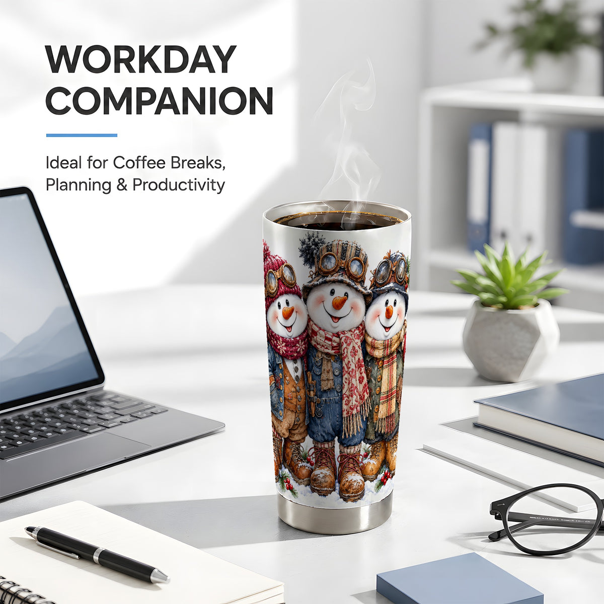 #pl[20oz|Steel] Snowman Tumbler 20oz, 20oz Tumbler, Winter Stainless Steel Travel Cup
