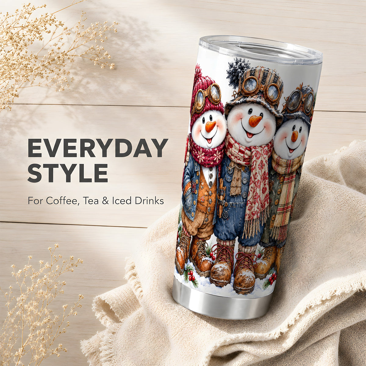 #pl[20oz|Steel] Snowman Tumbler 20oz, 20oz Tumbler, Winter Stainless Steel Travel Cup