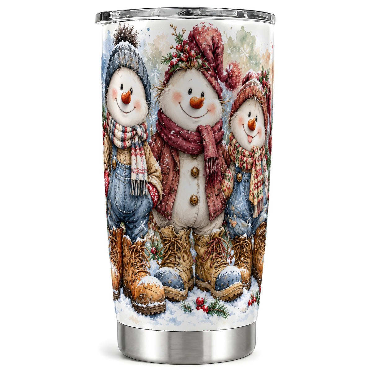 Snowman Family Tumbler 20oz, Winter Friends Stainless Steel Travel Cup