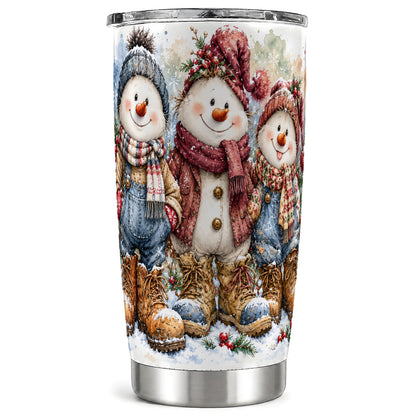 Snowman Family Tumbler 20oz, Winter Friends Stainless Steel Travel Cup