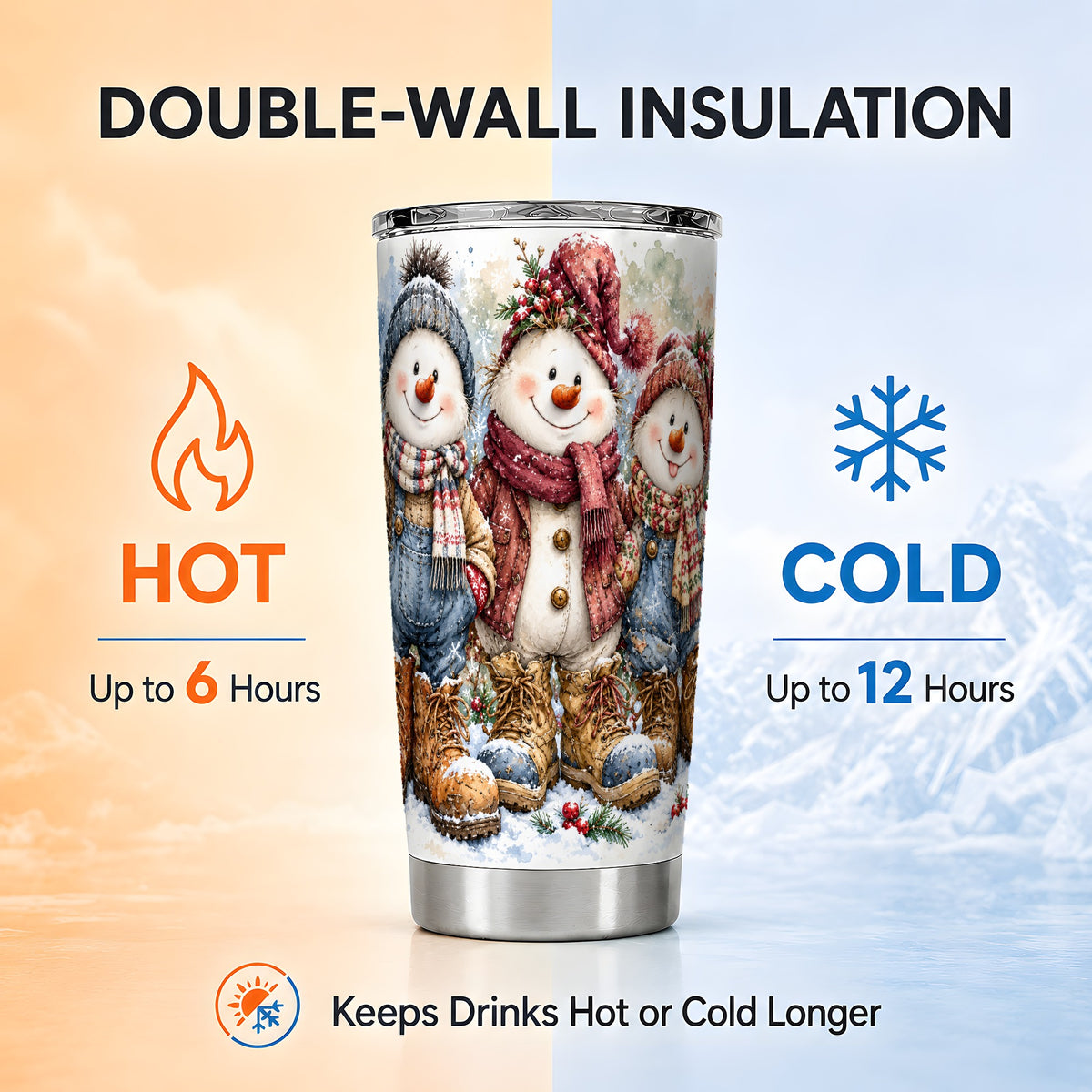 #pl[20oz|Steel] Snowman Family Tumbler 20oz, Winter Friends Stainless Steel Travel Cup