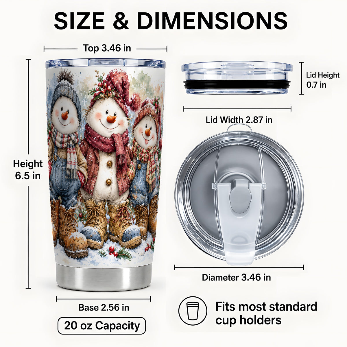 #pl[20oz|Steel] Snowman Family Tumbler 20oz, Winter Friends Stainless Steel Travel Cup