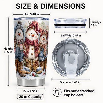 #pl[20oz|Steel] Snowman Family Tumbler 20oz, Winter Friends Stainless Steel Travel Cup