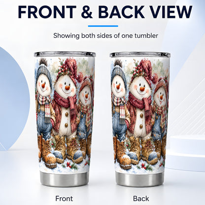#pl[20oz|Steel] Snowman Family Tumbler 20oz, Winter Friends Stainless Steel Travel Cup