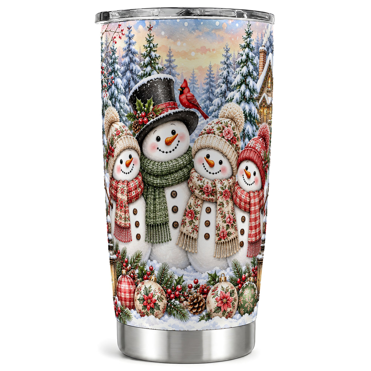 Snowman Village Tumbler 20oz, Christmas Friends Stainless Steel Travel Cup