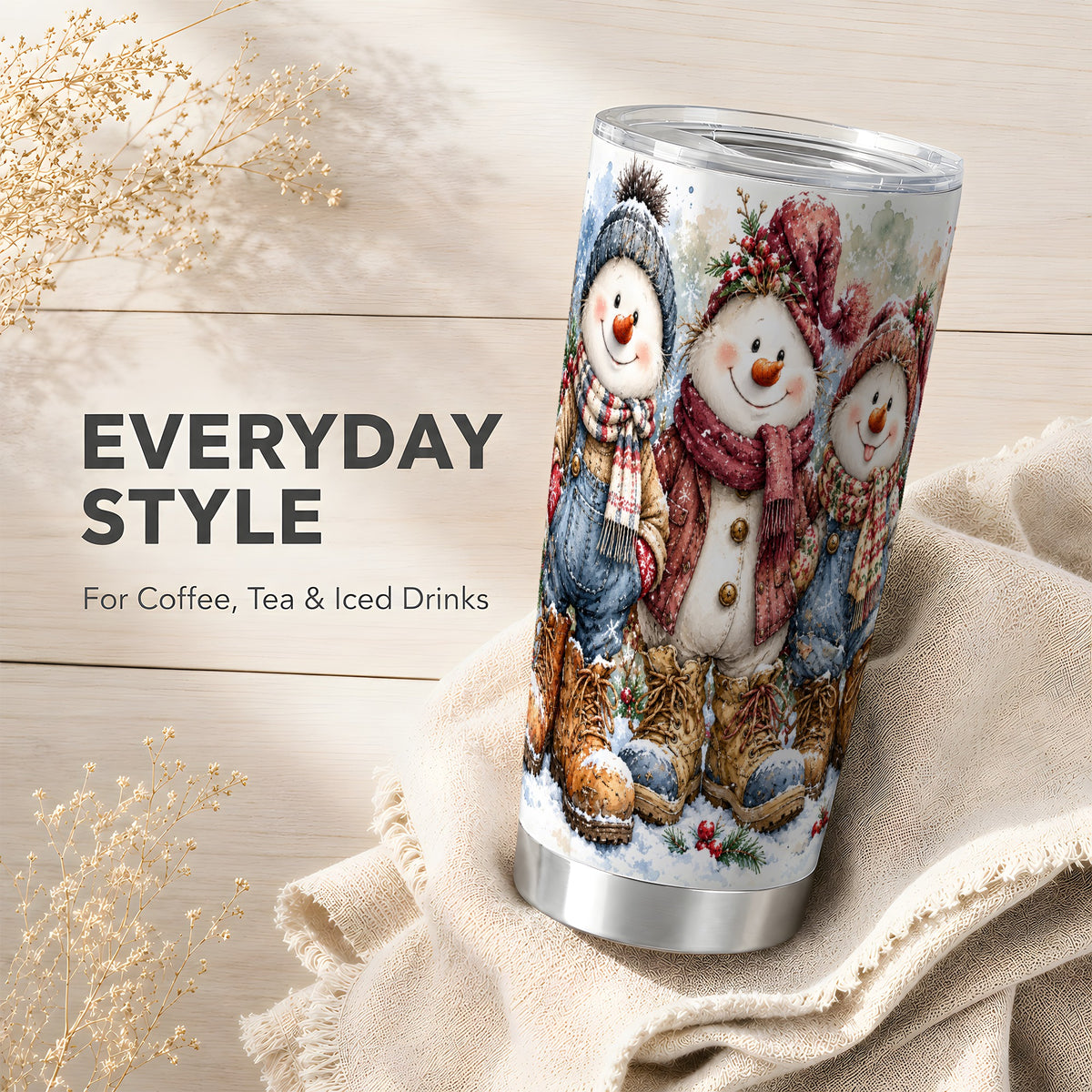 #pl[20oz|Steel] Snowman Family Tumbler 20oz, Winter Friends Stainless Steel Travel Cup