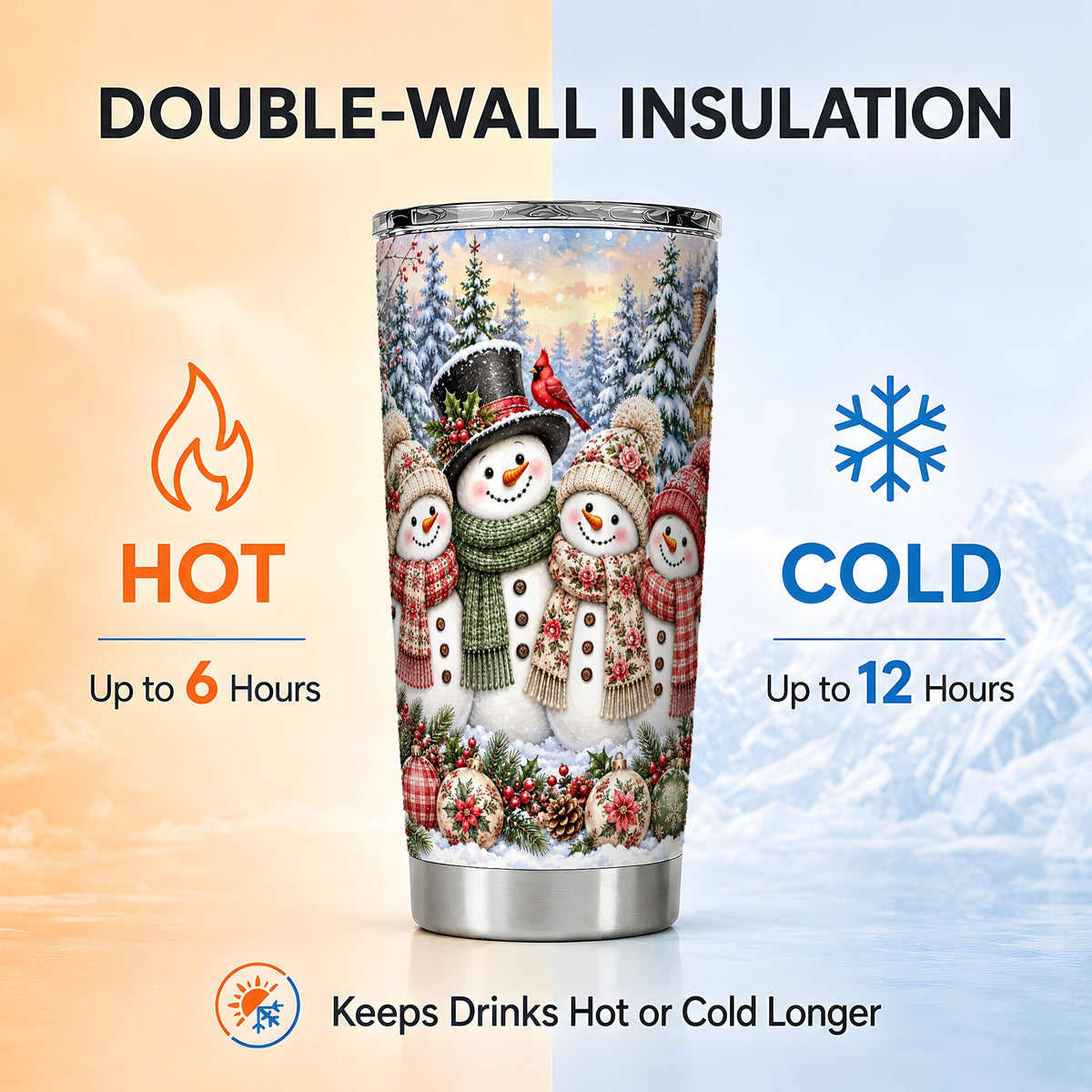 #pl[20oz|Steel] Snowman Village Tumbler 20oz, Christmas Friends Stainless Steel Travel Cup