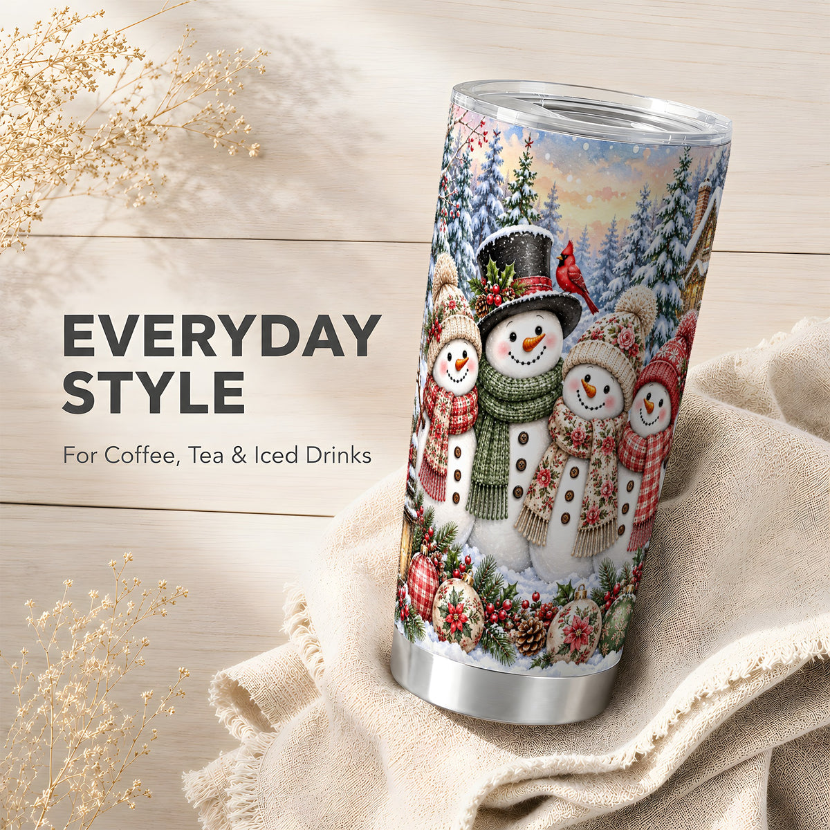 #pl[20oz|Steel] Snowman Village Tumbler 20oz, Christmas Friends Stainless Steel Travel Cup