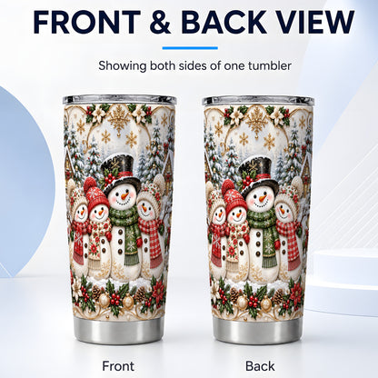 #pl[20oz|Steel] Elegant Snowman Tumbler 20oz, Golden Christmas Stainless Steel Travel Cup