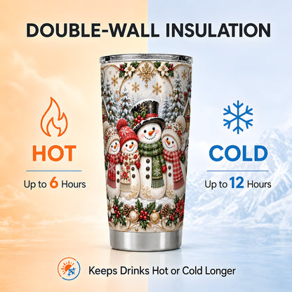 #pl[20oz|Steel] Elegant Snowman Tumbler 20oz, Golden Christmas Stainless Steel Travel Cup