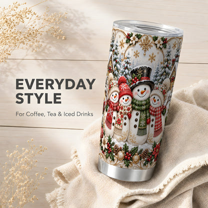 #pl[20oz|Steel] Elegant Snowman Tumbler 20oz, Golden Christmas Stainless Steel Travel Cup