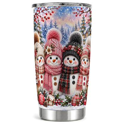 Cozy Snowman Tumbler 20oz, Plaid Winter Friends Stainless Steel Travel Cup