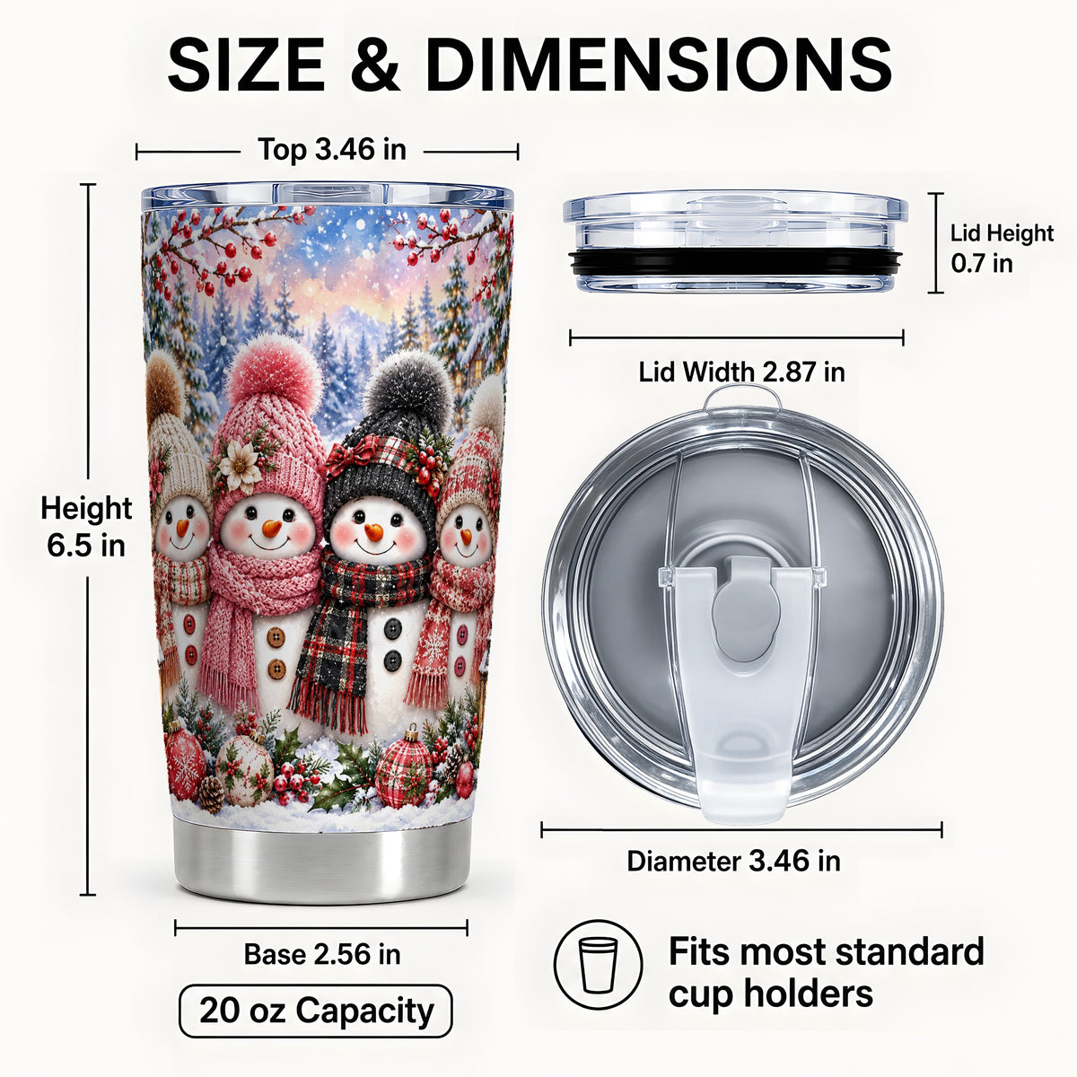 #pl[20oz|Steel] Cozy Snowman Tumbler 20oz, Plaid Winter Friends Stainless Steel Travel Cup
