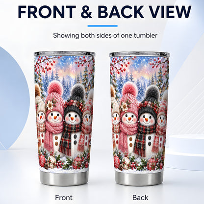 #pl[20oz|Steel] Cozy Snowman Tumbler 20oz, Plaid Winter Friends Stainless Steel Travel Cup