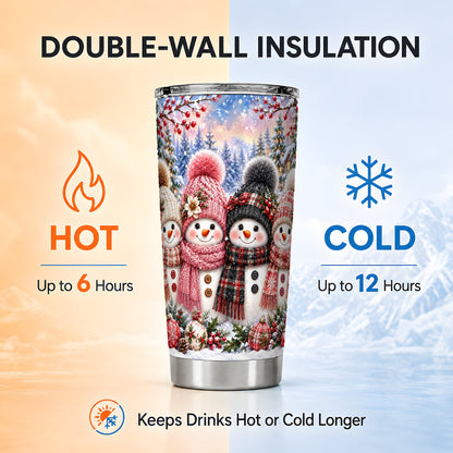 #pl[20oz|Steel] Cozy Snowman Tumbler 20oz, Plaid Winter Friends Stainless Steel Travel Cup