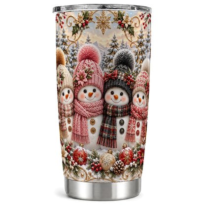 Festive Snowman Tumbler 20oz, Golden Winter Stainless Steel Travel Cup