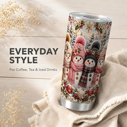 #pl[20oz|Steel] Festive Snowman Tumbler 20oz, Golden Winter Stainless Steel Travel Cup