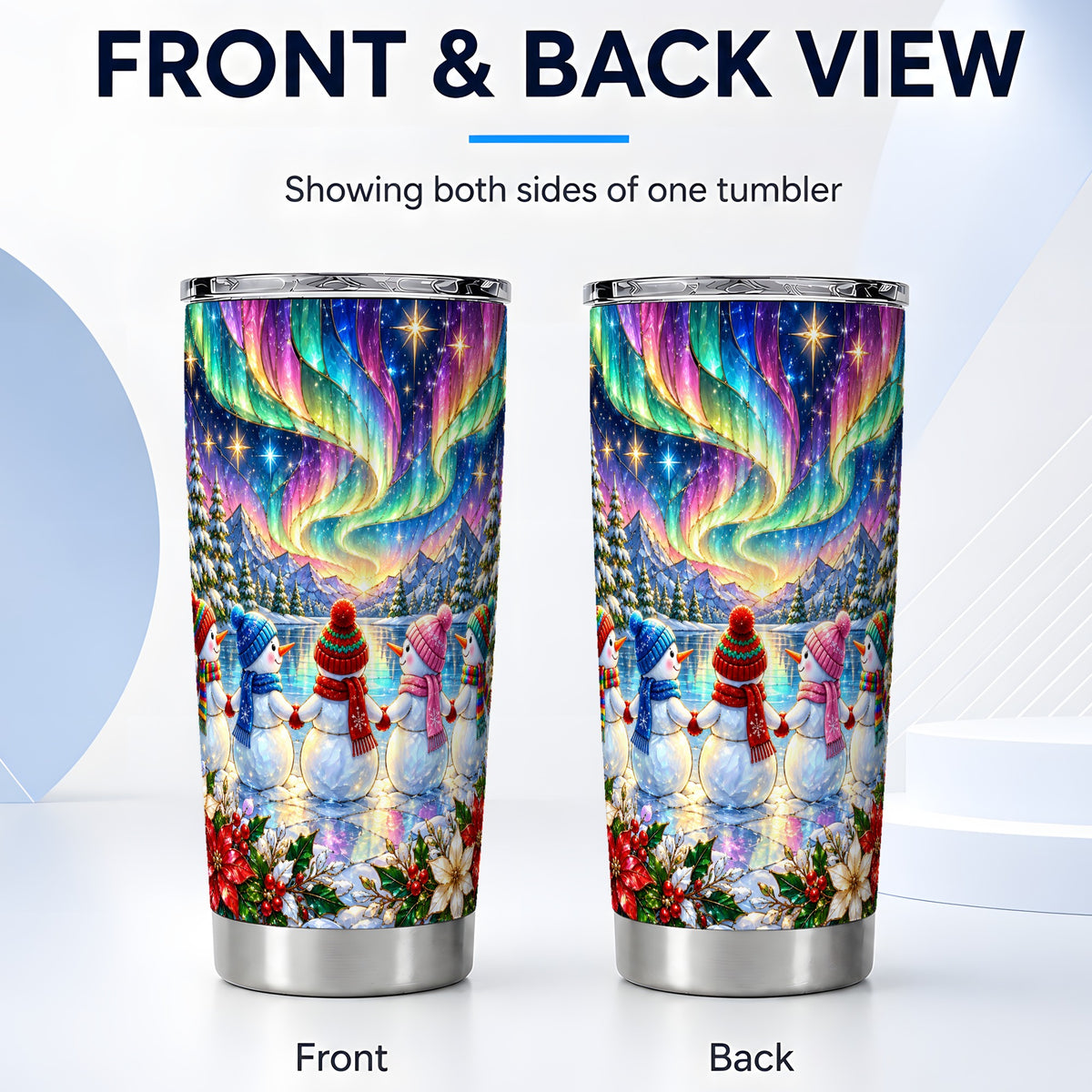 #pl[20oz|Steel] Aurora Snowmen Tumbler 20oz, Winter Tumbler, Stainless Steel Travel Cup